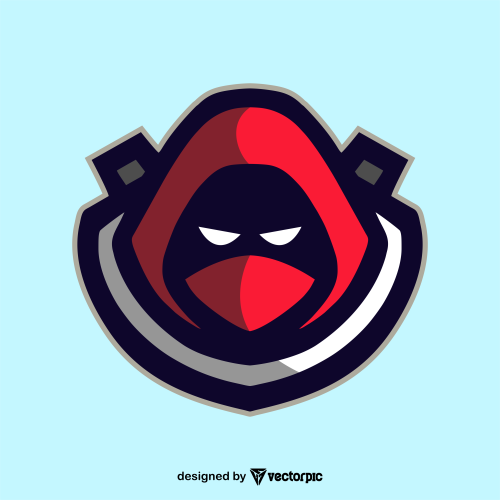 red ninja assassin head e-sport logo design free vector