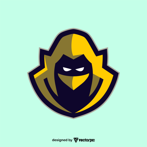 yellow assassin head e-sport mascot logo design free vector