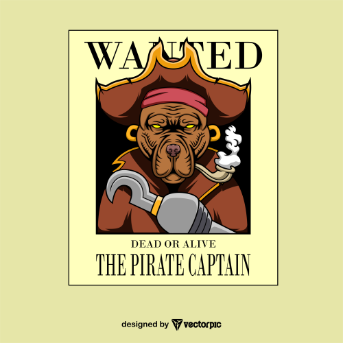 dog pirate wanted t-shirt design free vector